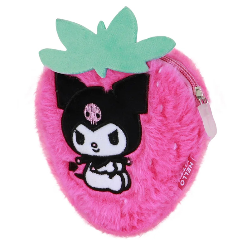 Sanrio Kuromi Börs i Plysch – Rosa Jordgubbsformad Kawaii Börs - 5