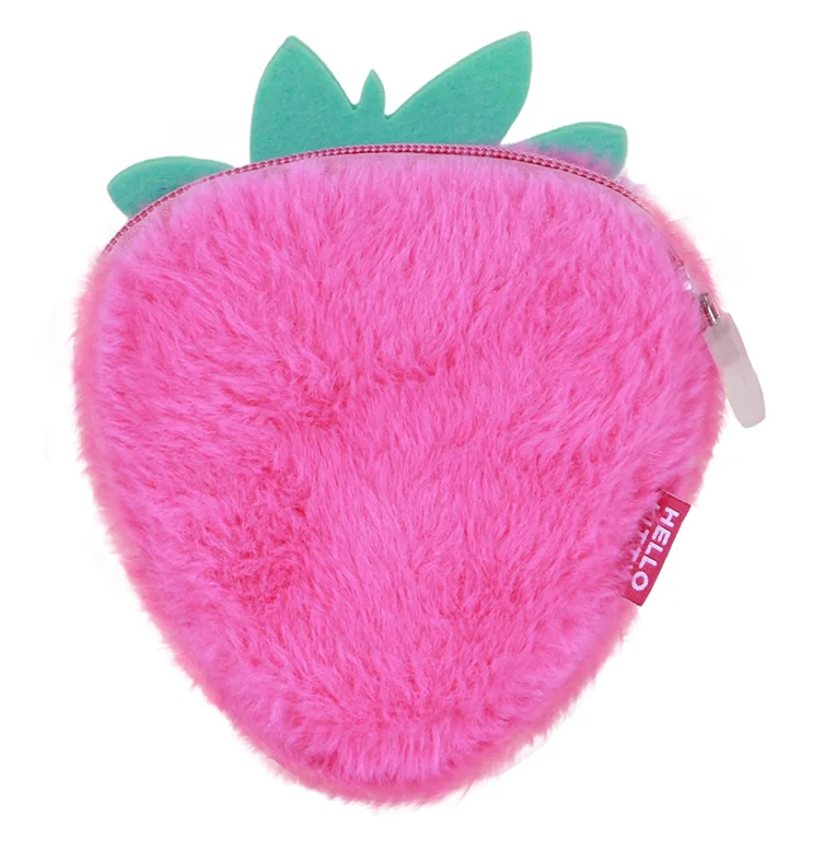 Sanrio Hello Kitty Börs i Plysch – Rosa Jordgubbsformad Kawaii Börs - 3