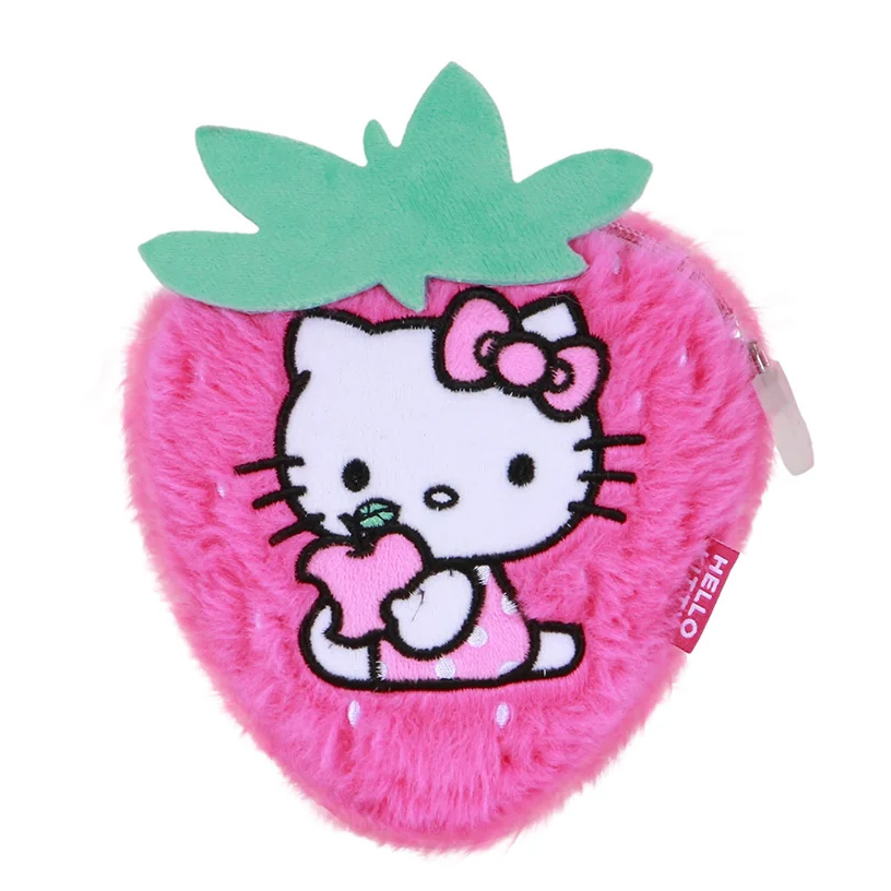 Sanrio Hello Kitty Börs i Plysch – Rosa Jordgubbsformad Kawaii Börs - 2