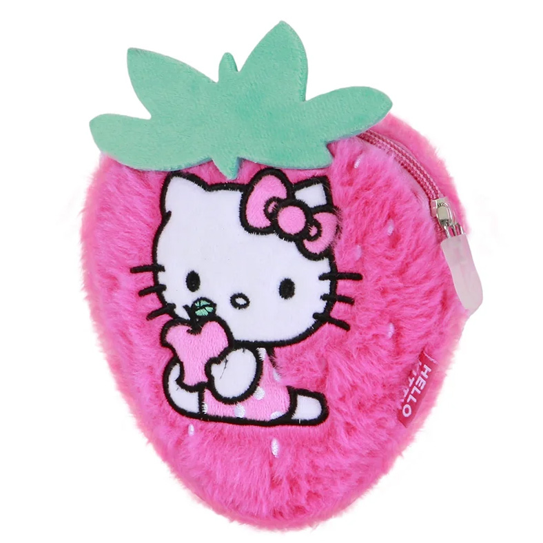 Sanrio Hello Kitty Börs i Plysch – Rosa Jordgubbsformad Kawaii Börs - 5