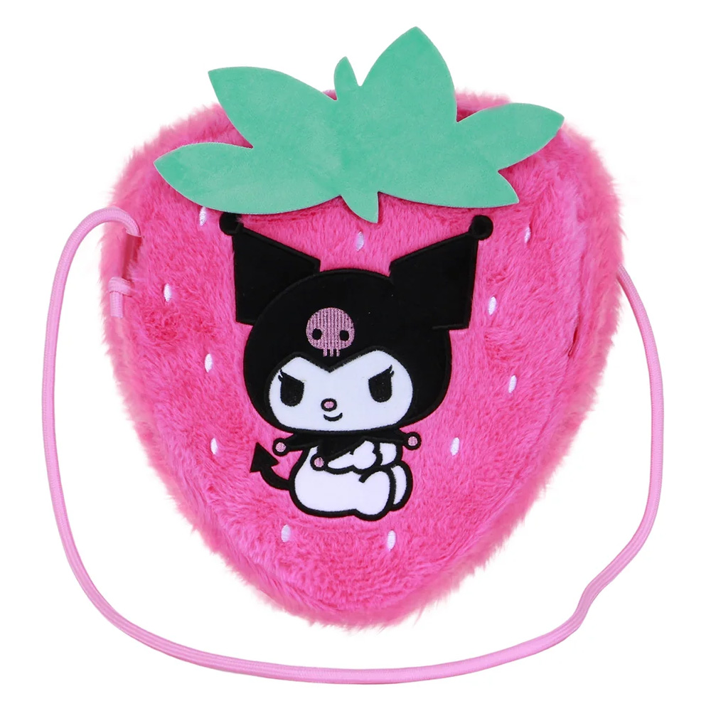 Sanrio Kuromi Axelväska i Plysch – Rosa Jordgubbsformad Kawaii Väska