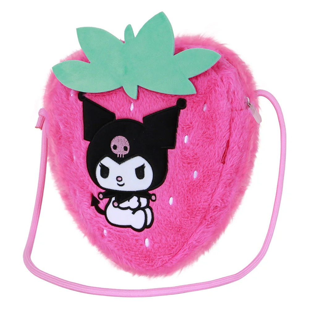 Sanrio Kuromi Axelväska i Plysch – Rosa Jordgubbsformad Kawaii Väska - 2