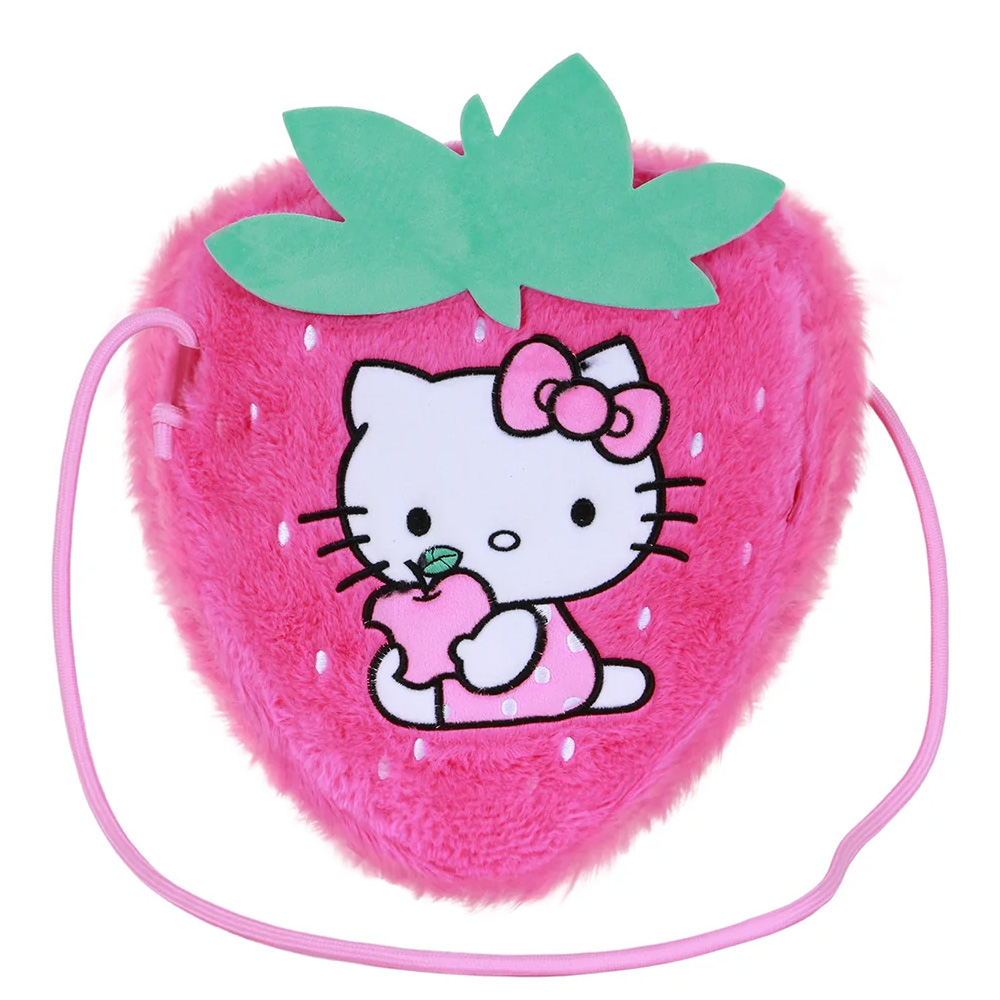 Sanrio Hello Kitty Axelväska i Plysch – Rosa Jordgubbsformad Kawaii Väska
