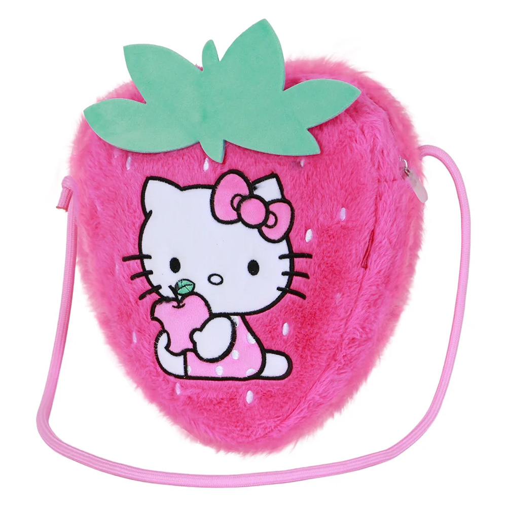 Sanrio Hello Kitty Axelväska i Plysch – Rosa Jordgubbsformad Kawaii Väska - 2