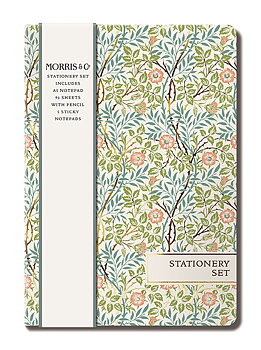 William Morris : Skrivhörnan Sweet Briar - Stationery Set med penna, sticky notes och anteckningsblock i olika storlekar