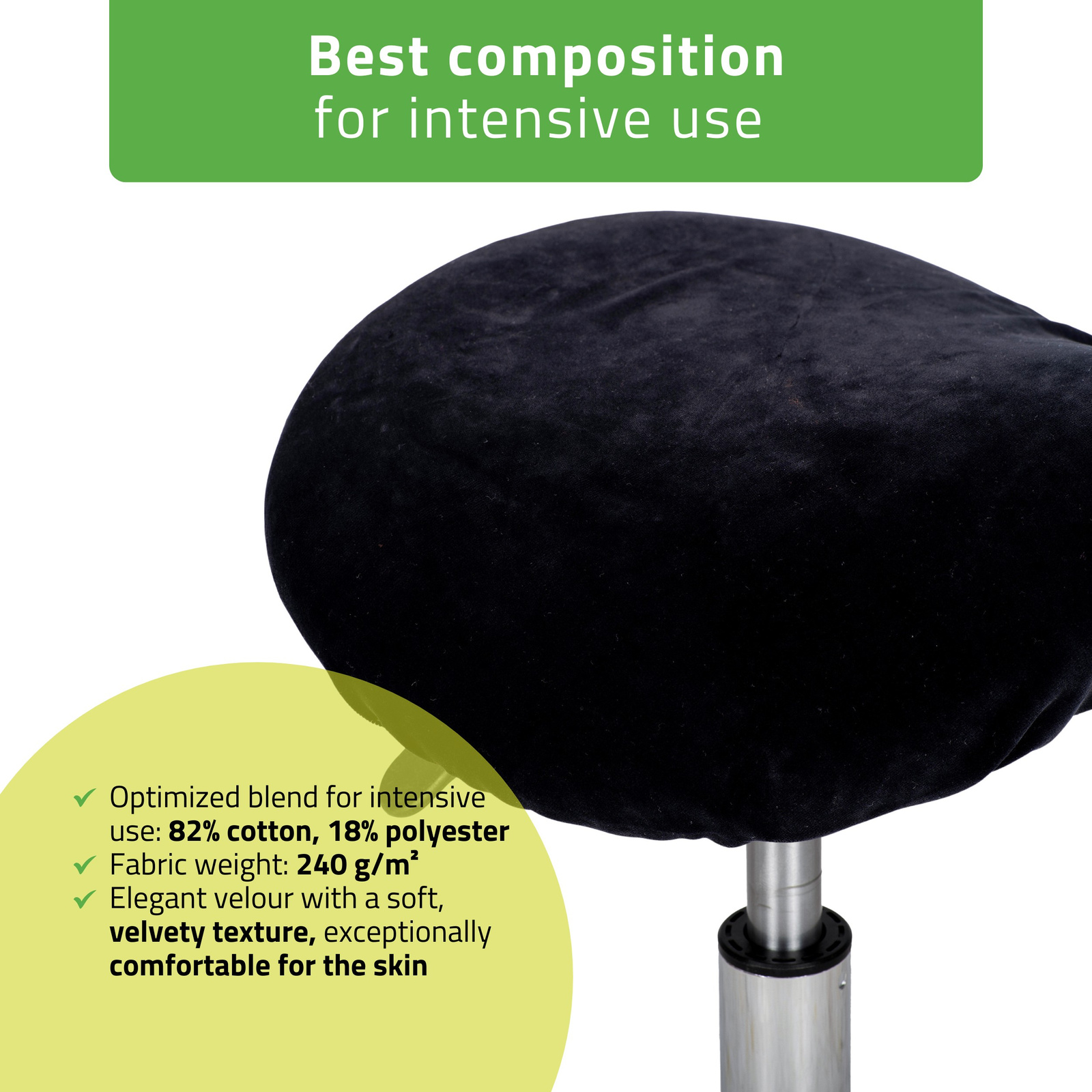 Överdrag i velour till sadelstolar med diameter 34 till 40 cm, svart - 3