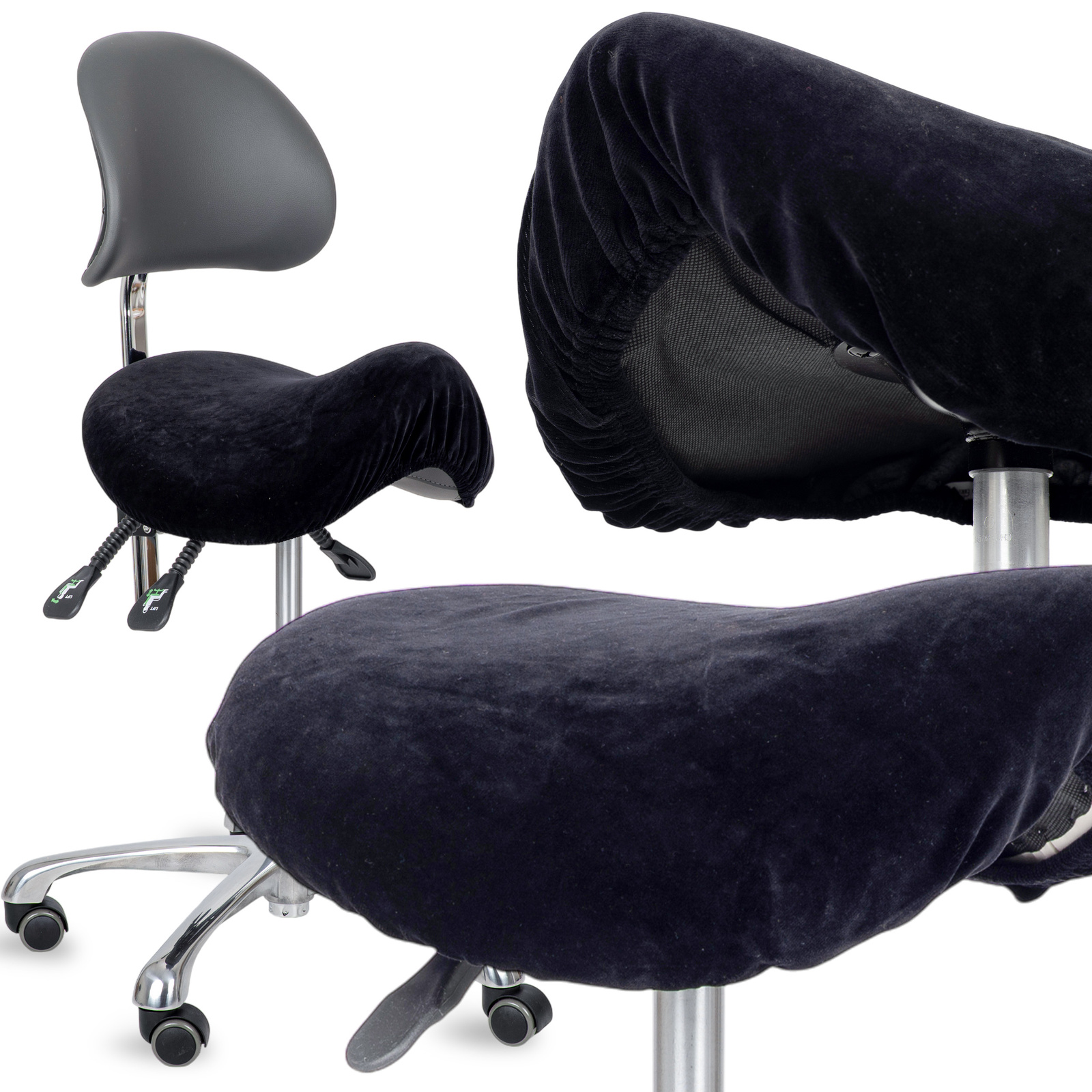 Överdrag i velour till sadelstolar med diameter 34 till 40 cm, svart