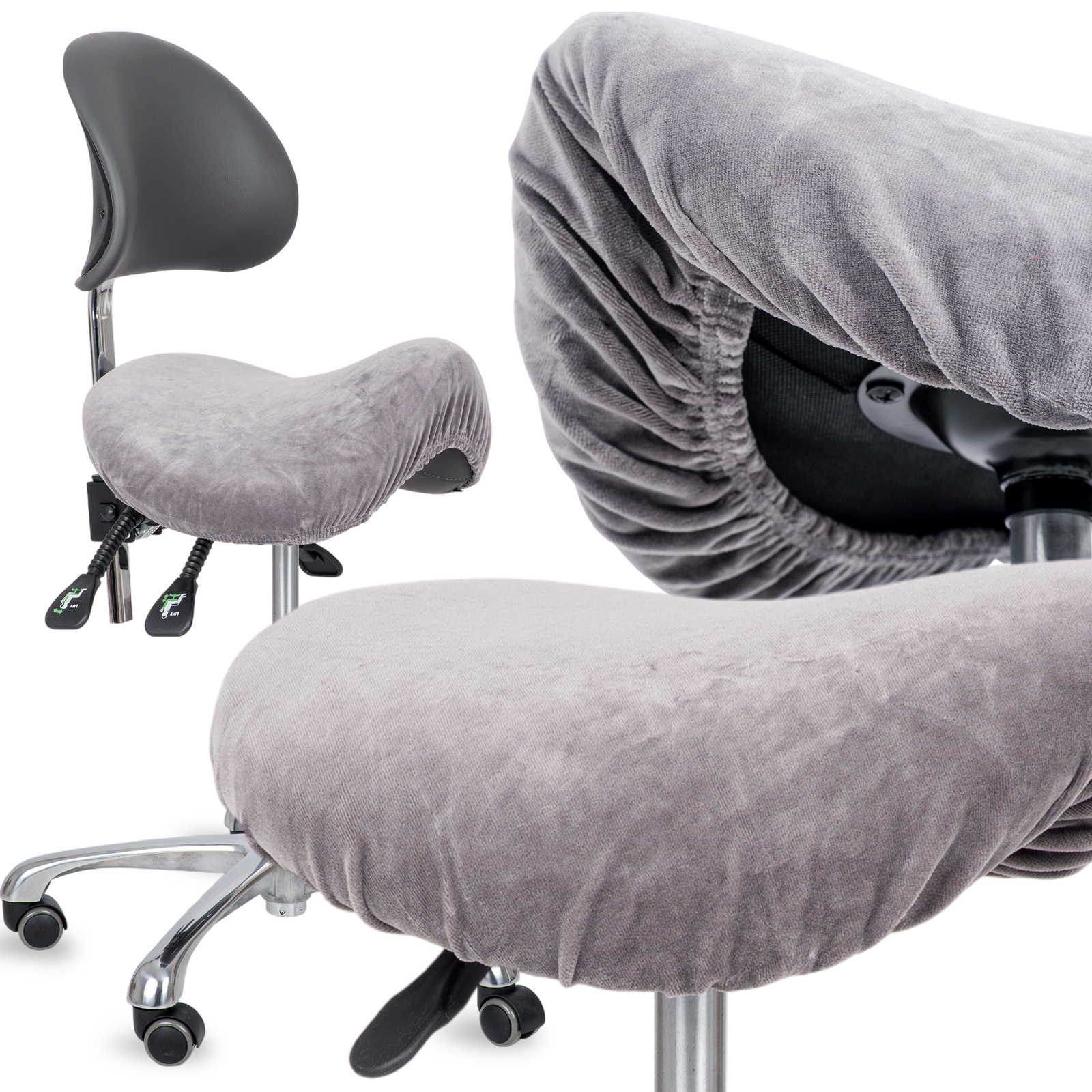 Överdrag i velour till sadelstolar med diameter 34 till 40 cm, grå