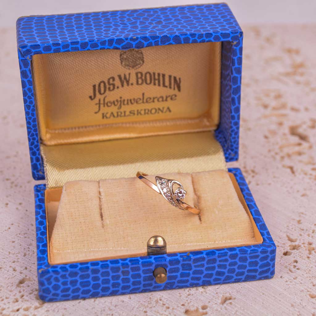 Guldring 2-färg 0,17ct diamanter, Vintage - 4