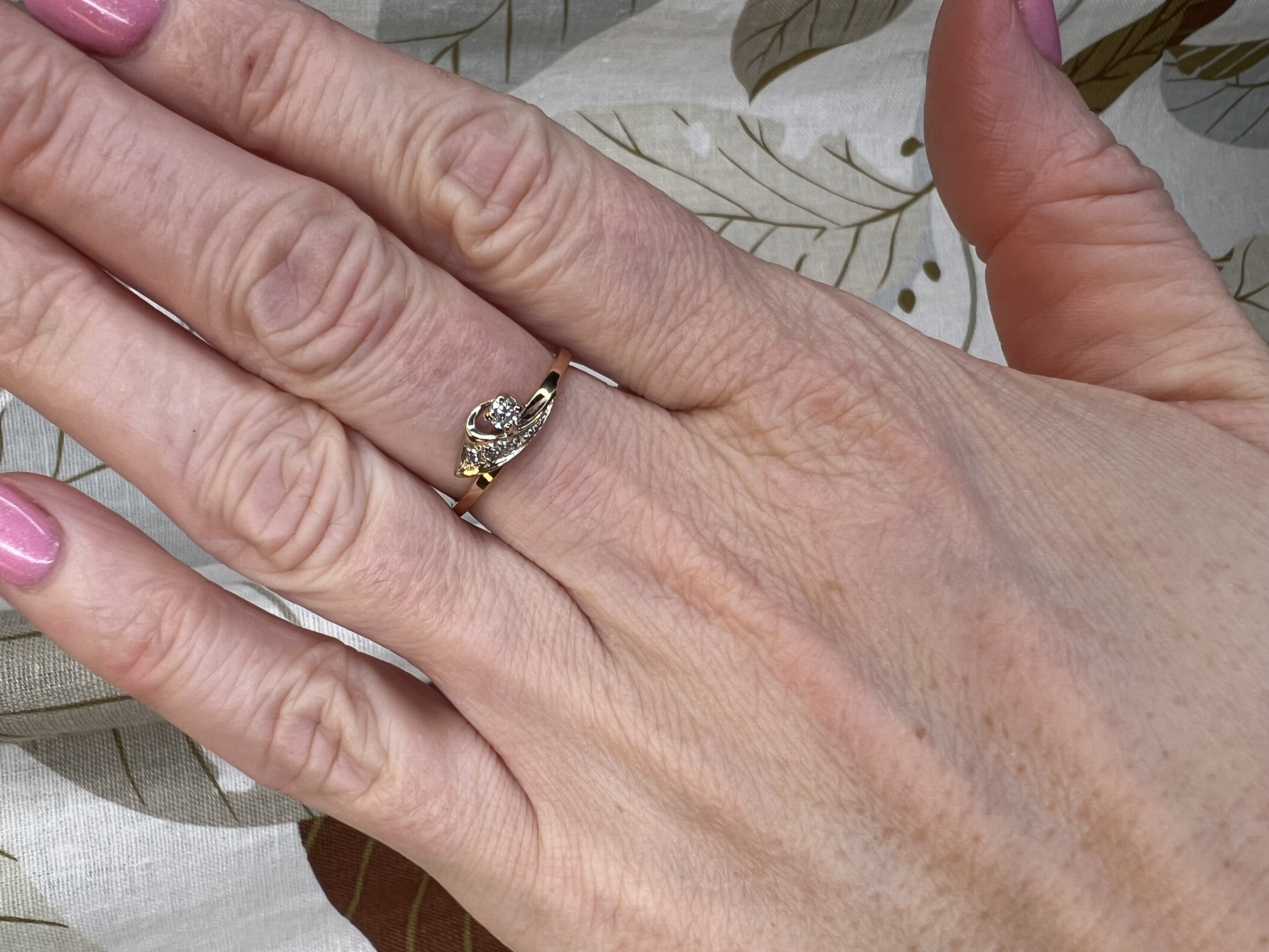 Guldring 2-färg 0,17ct diamanter, Vintage - 2