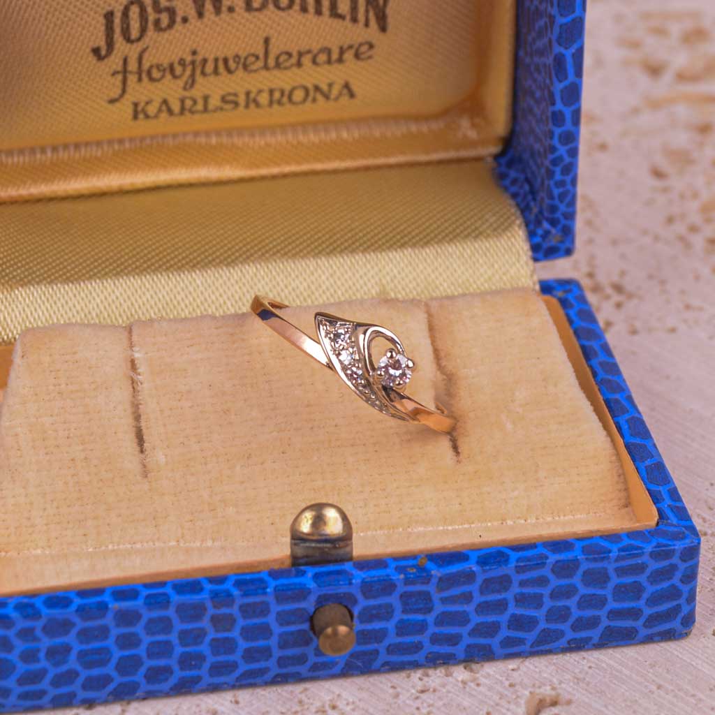 Guldring 2-färg 0,17ct diamanter, Vintage - 6