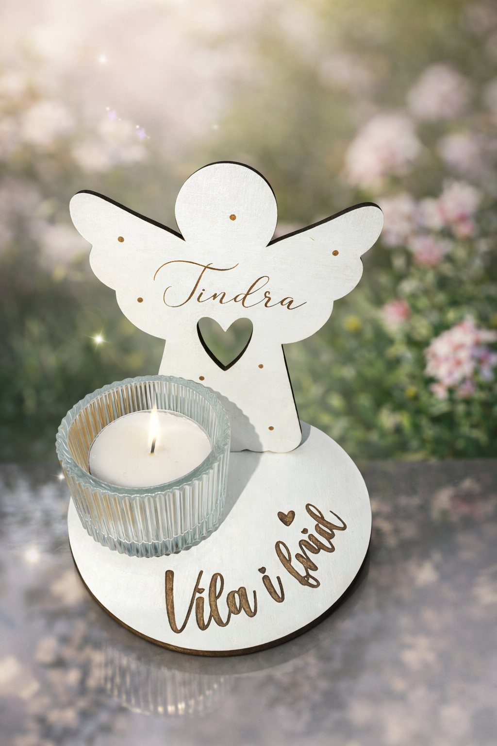 Minnesängel med ljus liten ängel - 3