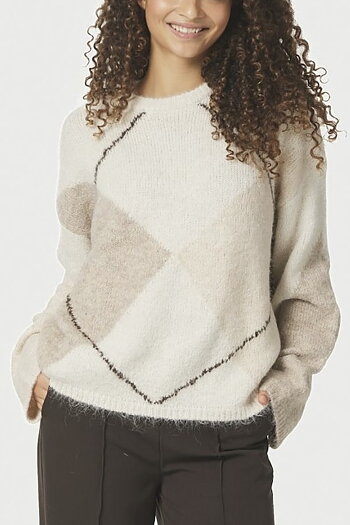Neo Noir &nbsp;- Inga Check Fluff Knit Blouse  Creme