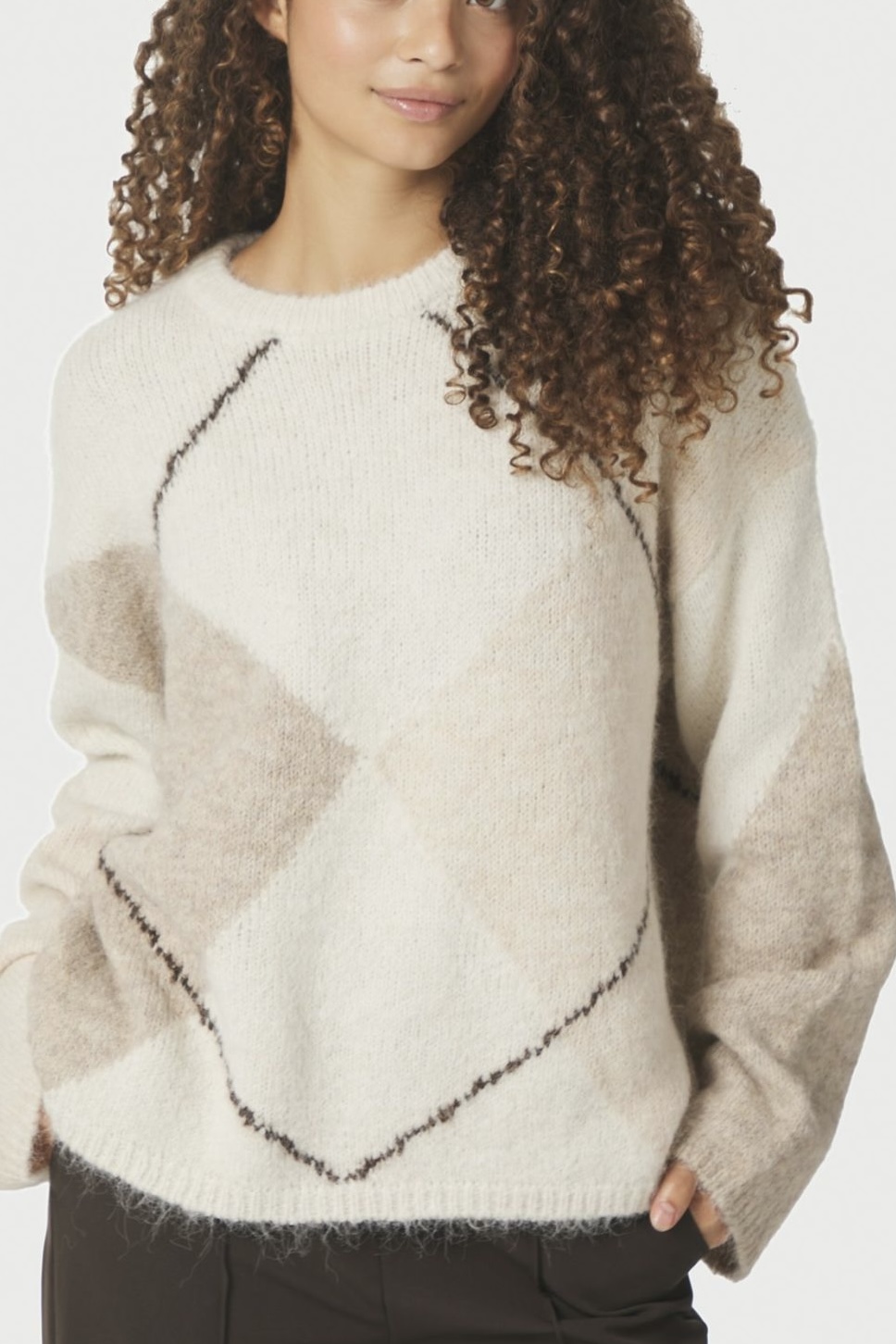 Neo Noir &nbsp;- Inga Check Fluff Knit Blouse  Creme - 3