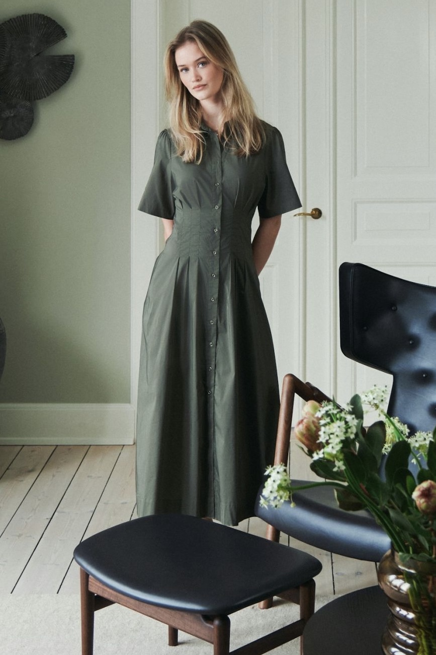 Neo Noir -  Baia Poplin Dress Army - 4