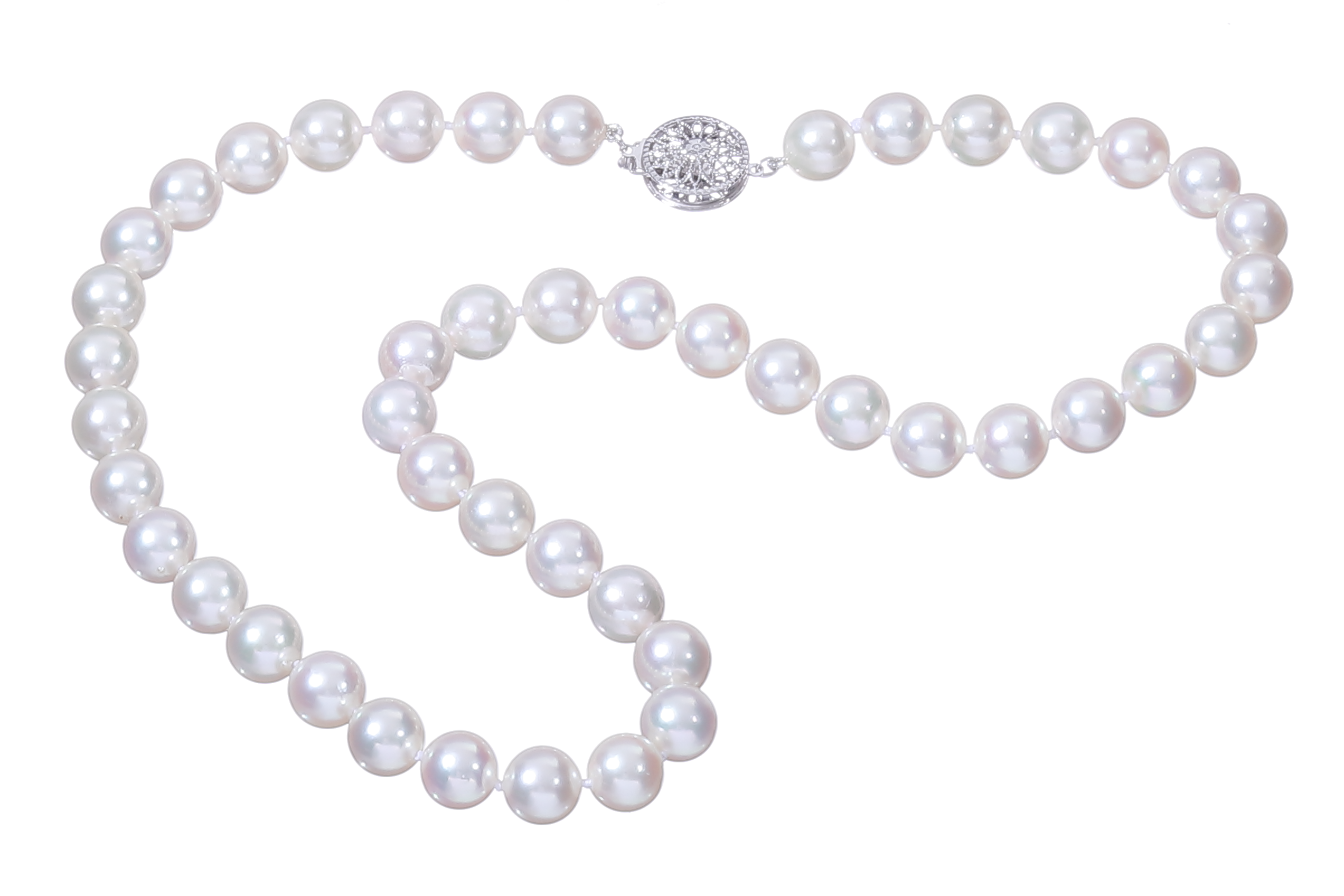 Akoyapärlcollier med stora pärlor och lås i vitguld, AAA-Kvalitet 8.5-9mm - 5