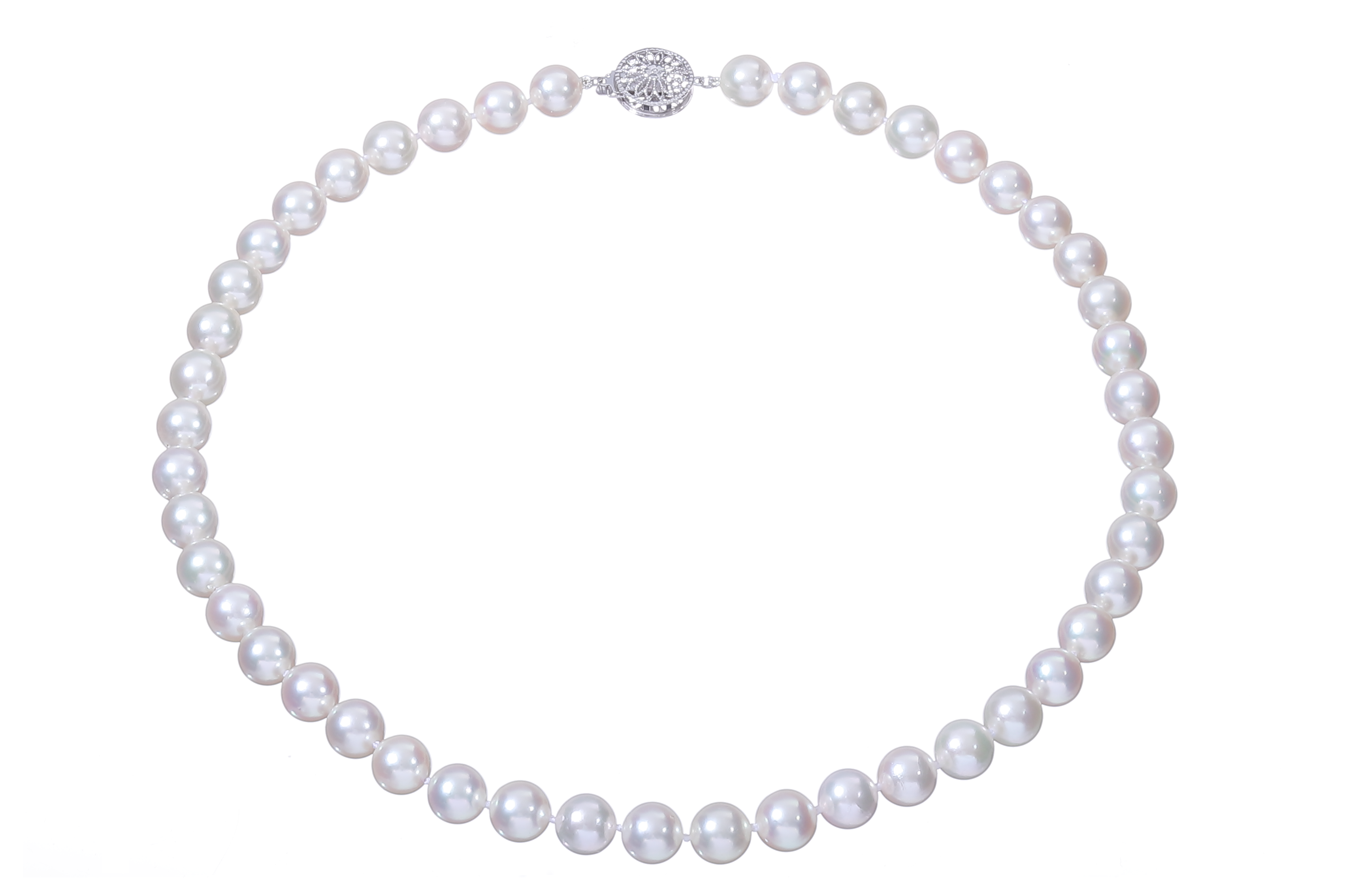 Akoyapärlcollier med stora pärlor och lås i vitguld, AAA-Kvalitet 8.5-9mm - 6