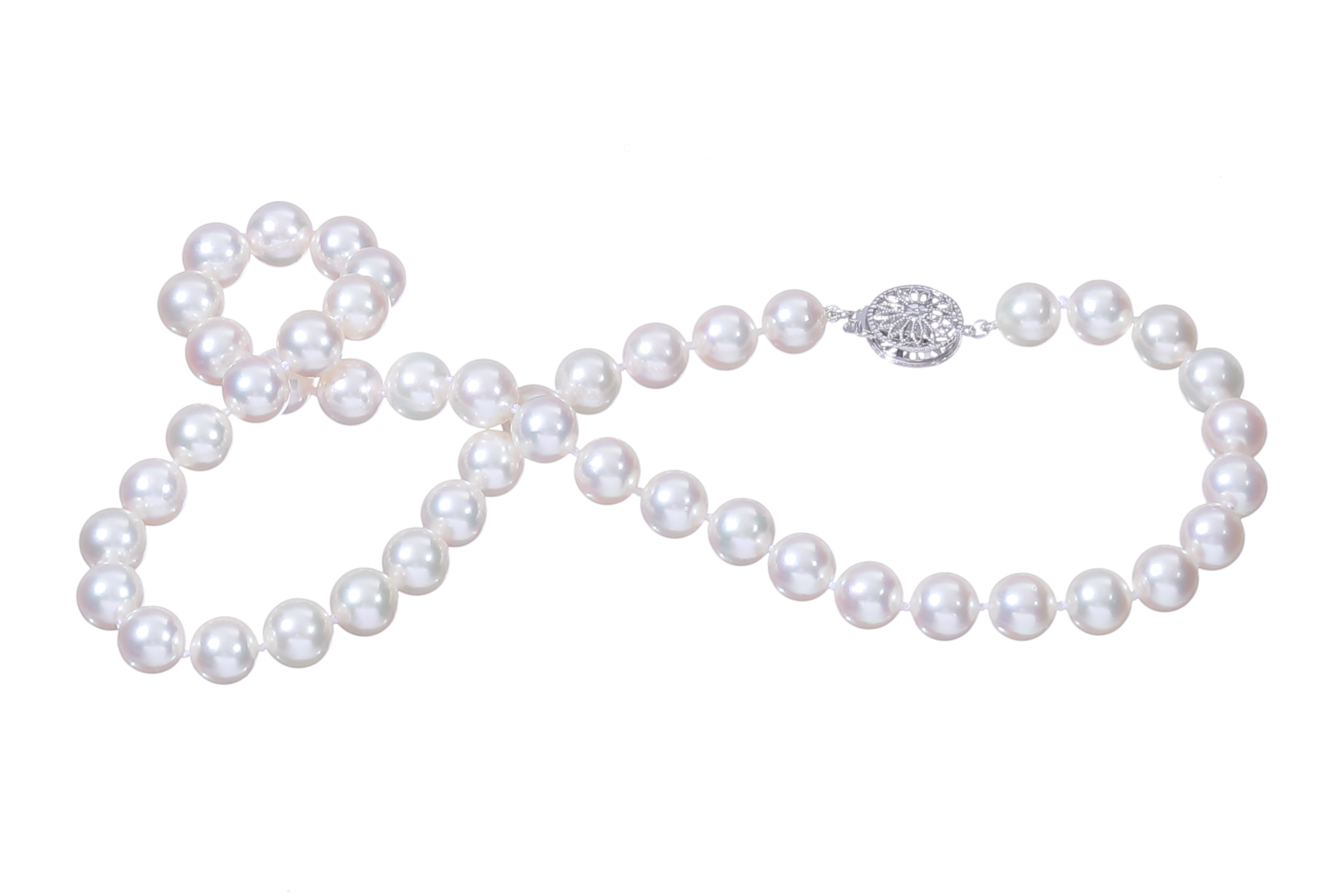 Akoyapärlcollier med stora pärlor och lås i vitguld, AAA-Kvalitet 8.5-9mm - 3