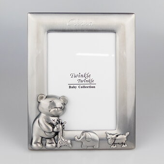 Photo frame teddy bear pewter finish