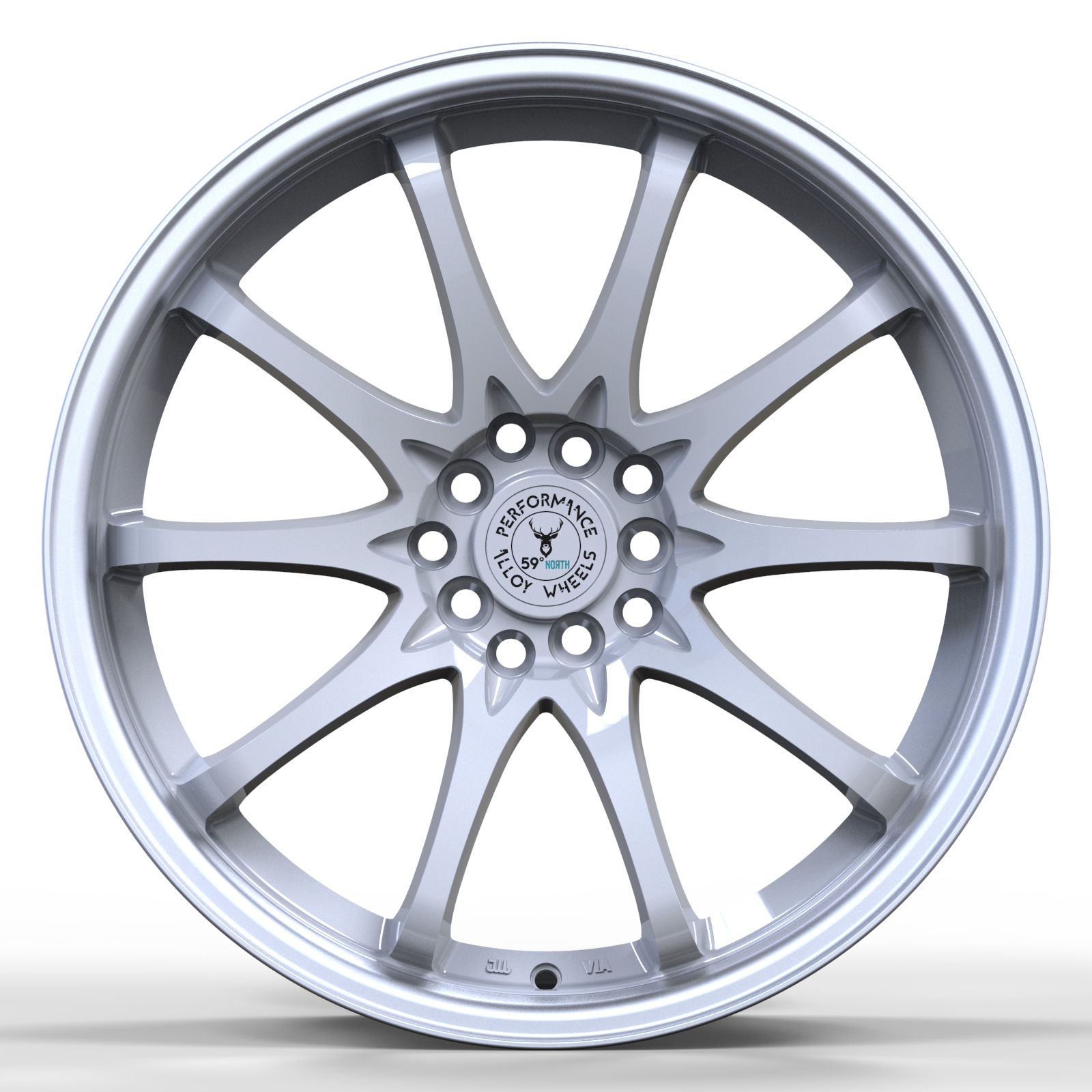 59°North Wheels D-012 8,5x18" ET30 5x114,3/5x120 Gloss white/polished lip - 2