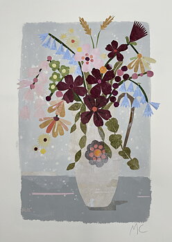 Collage "Sommarbukett" av Maria C Bernhardsson. Orginal utan ram. 70x50cm.