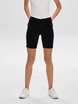 Only Rain Life Mid Long Denim Shorts Black