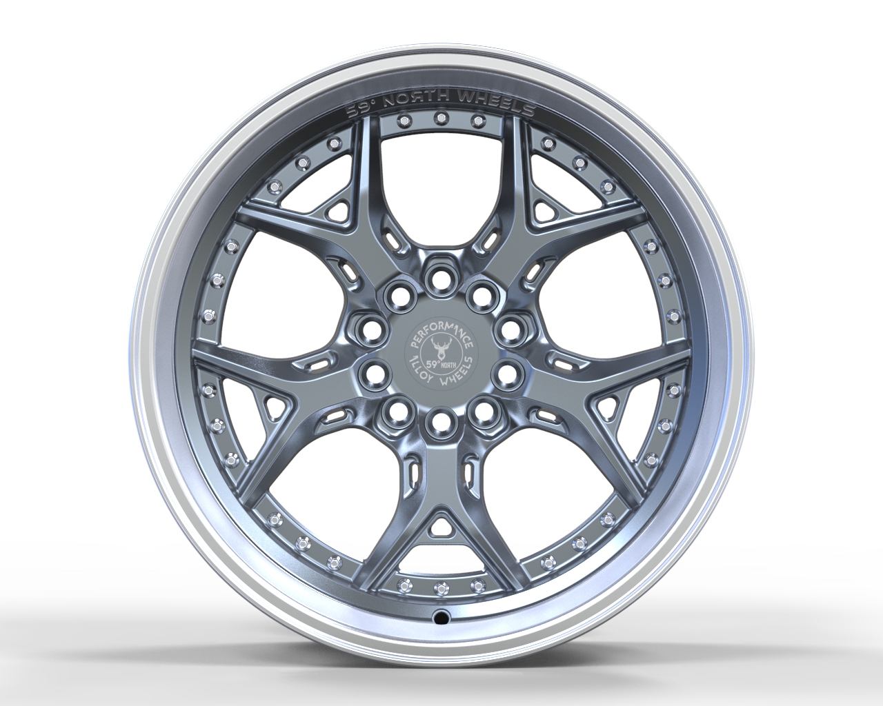 59°North Wheels D-014 9,75x18" ET -5 5x114,3/5x120 gunmetal/polished lip - 2