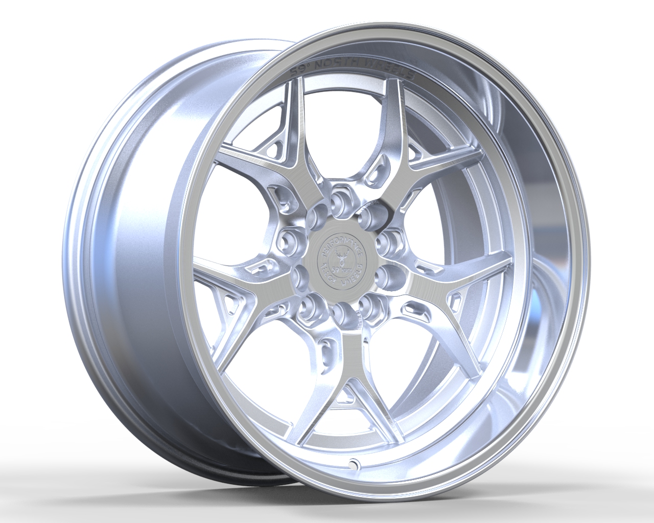 59°North Wheels D-014 9,75x18" ET -5 5x114,3/5x120 brushed silver/polished lip