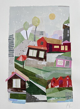 Collage "Jörlanda" av Maria C Bernhardsson. Orginal med ram. 63cm x84cm