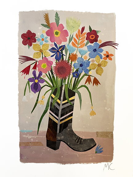 Collage "Howdy!" av Maria C Bernhardsson. Orginal med ram. 56cm x80cm