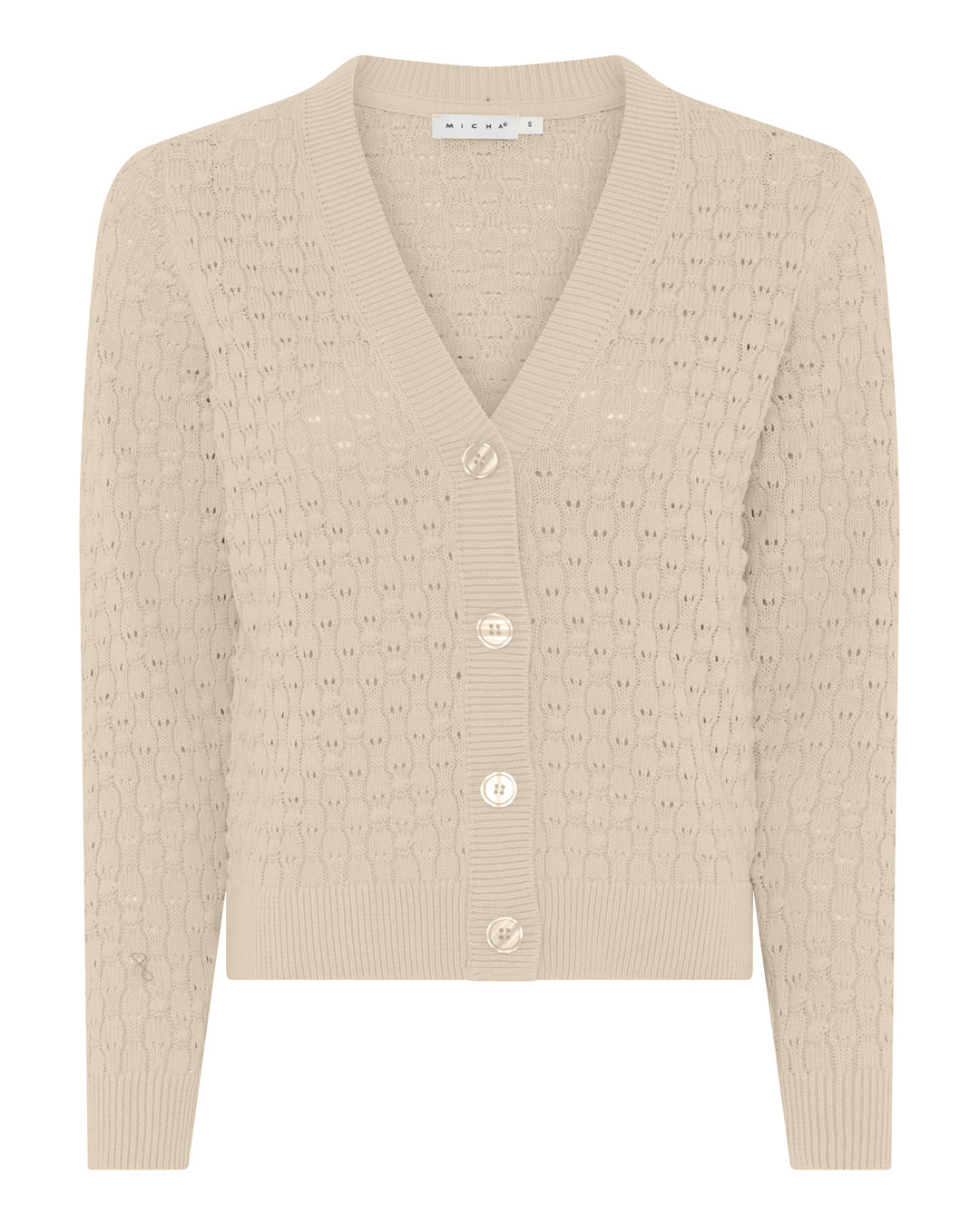 Bomullskofta v-ringad mönsterstickad beige