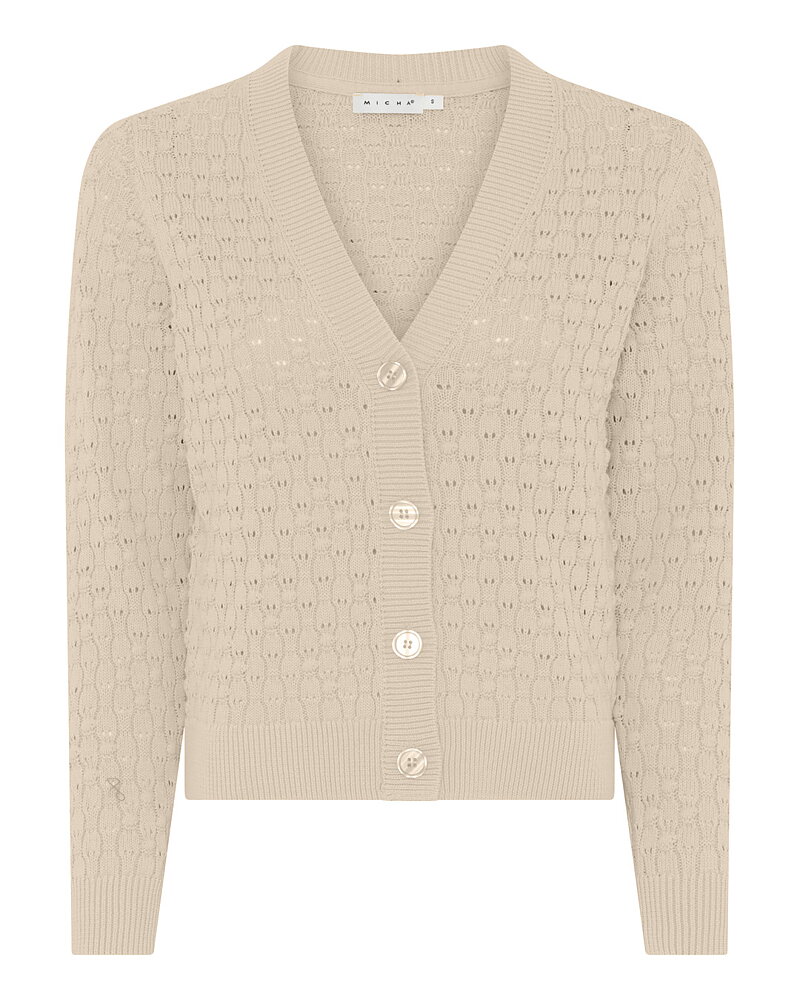 Bomullskofta v-ringad mönsterstickad beige