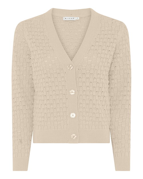 Bomullskofta v-ringad mönsterstickad beige