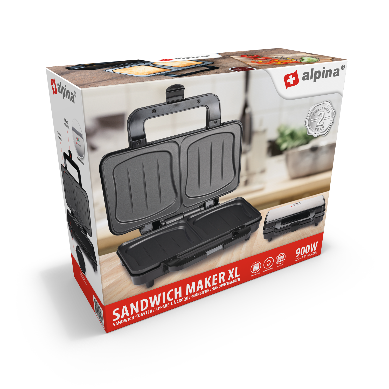 ALPINA Smörgåsmaskin XL 900W – Extra Stor Grillplatta 28,5x15,2 cm - 4
