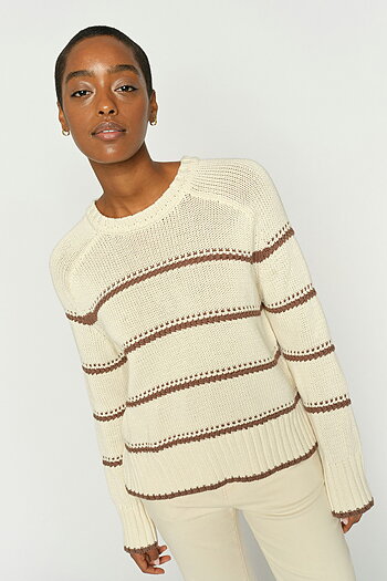 MMRola Bine LS V-neck Stripe Crewneck Knit Coffée Quartz