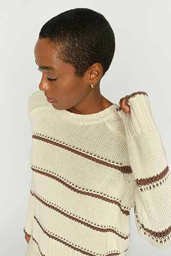 MMRola Bine LS V-neck Stripe Crewneck Knit Coffée Quartz