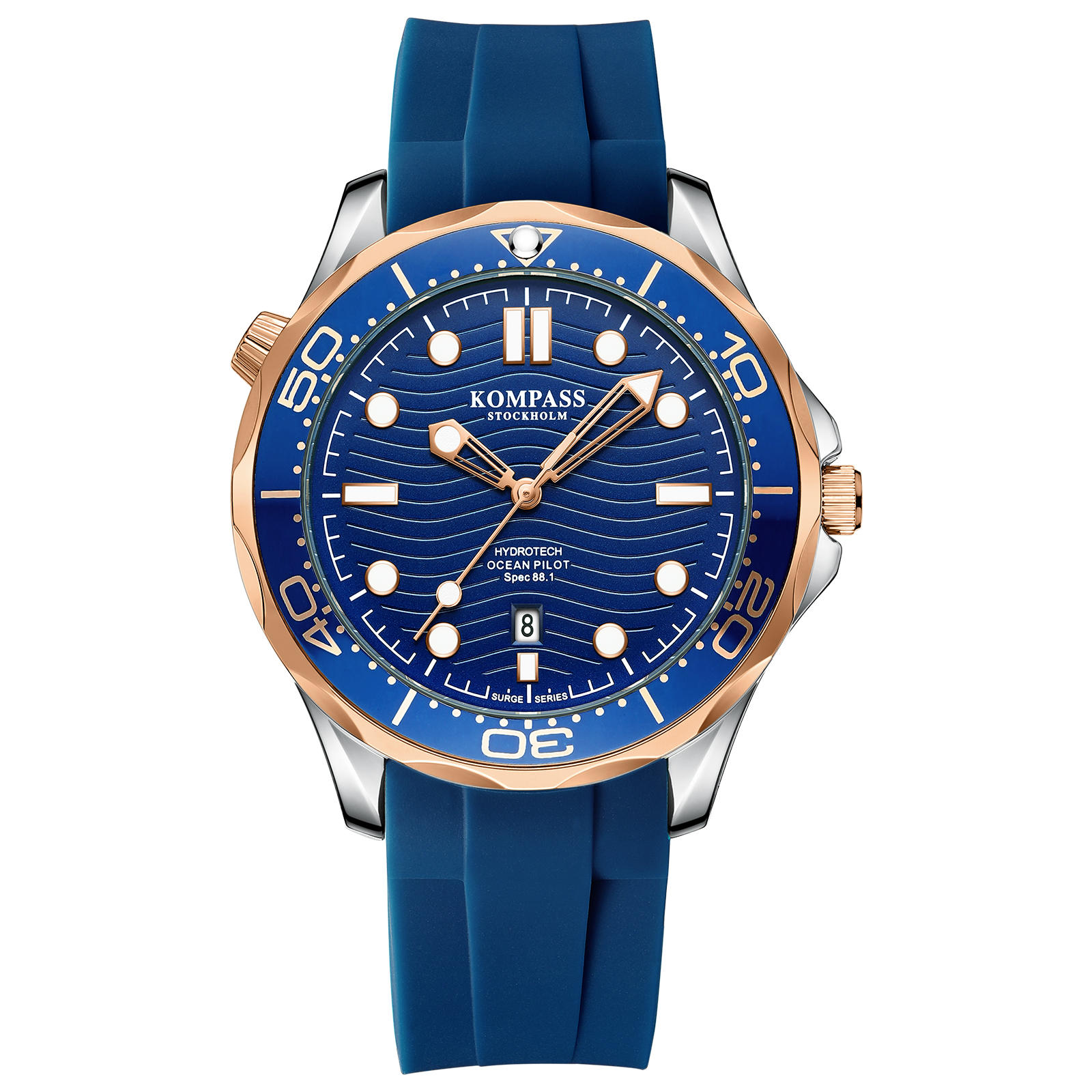 Kompass Ocean Pilot Rose Gold Silver Blue