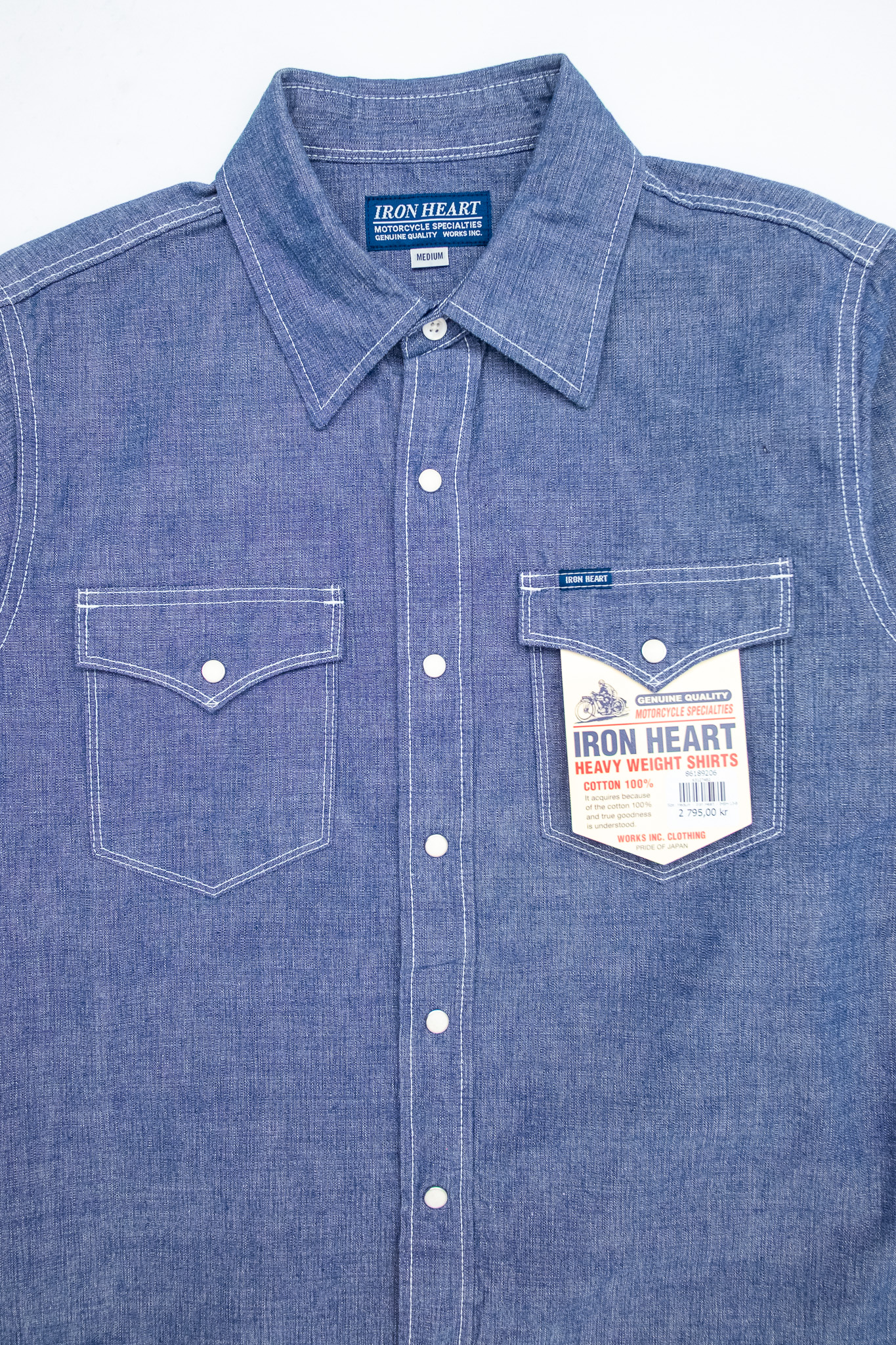 Iron Heart - IHSH-13-BLU 10oz Selvedge Chambray Single Yoke Western Shirt Blue - 4