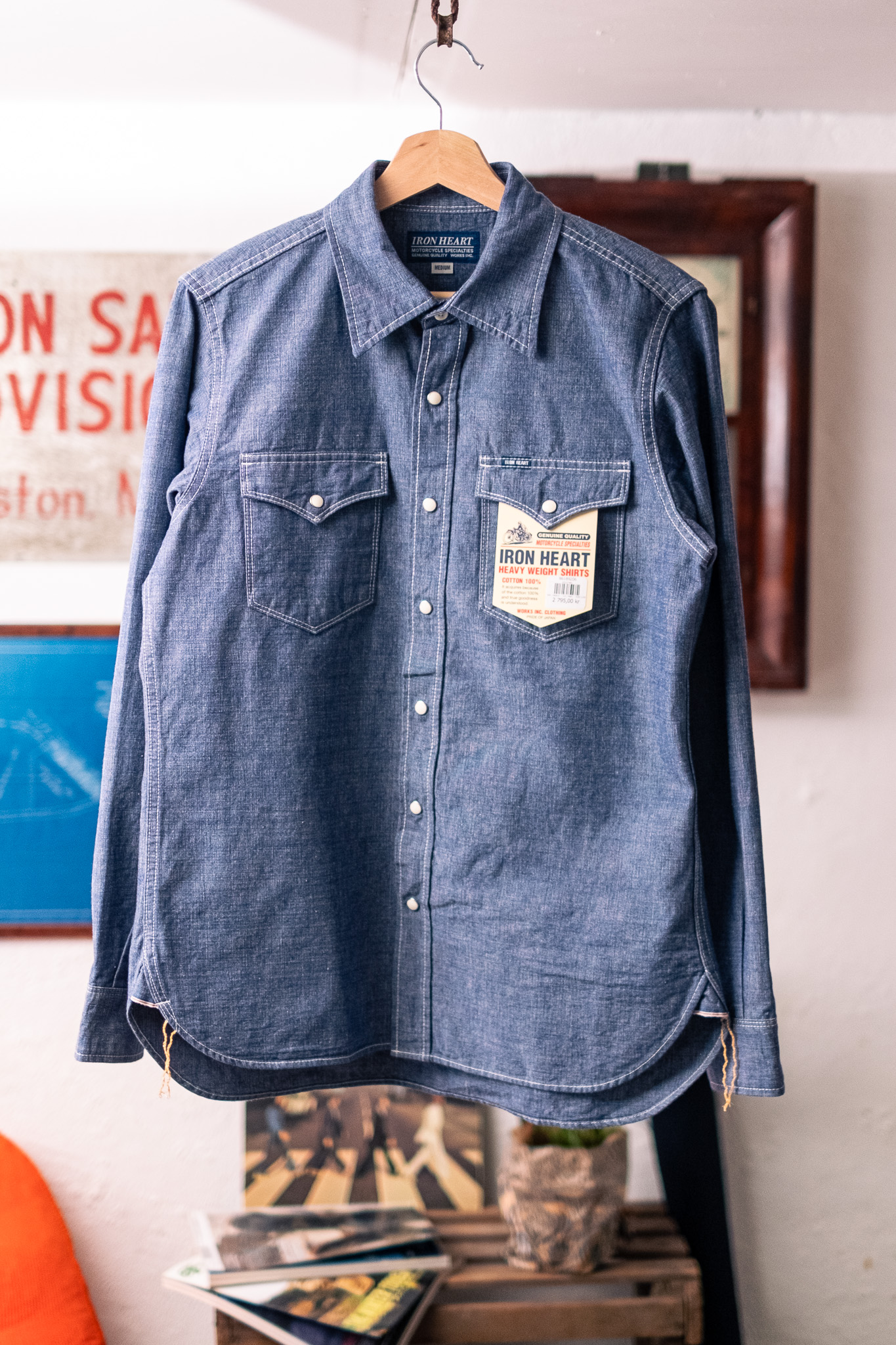Iron Heart - IHSH-13-BLU 10oz Selvedge Chambray Single Yoke Western Shirt Blue