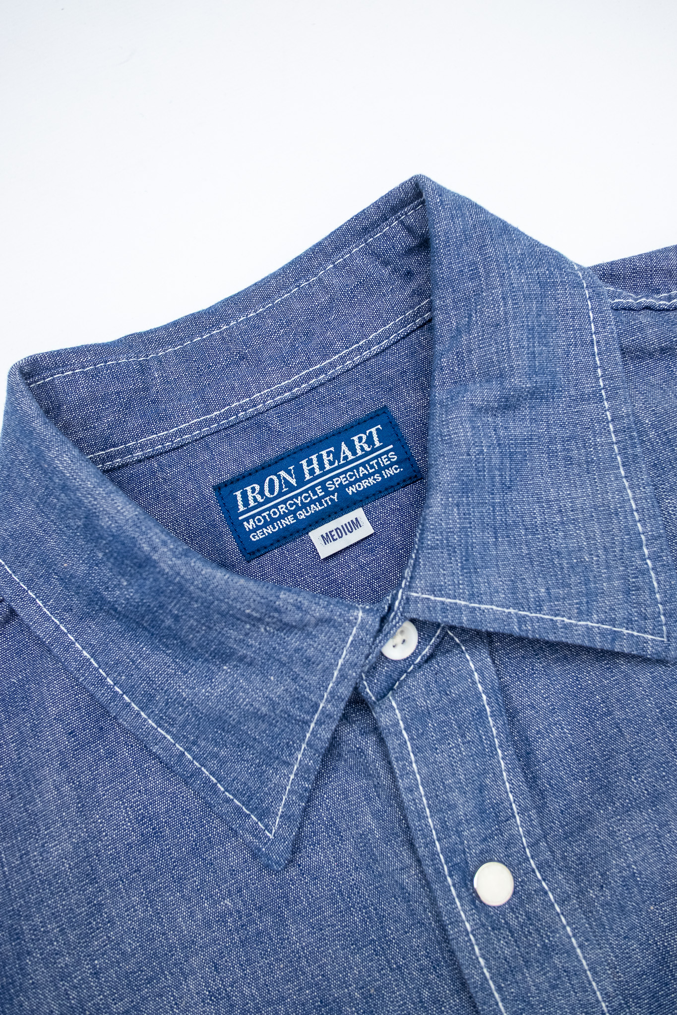 Iron Heart - IHSH-13-BLU 10oz Selvedge Chambray Single Yoke Western Shirt Blue - 5