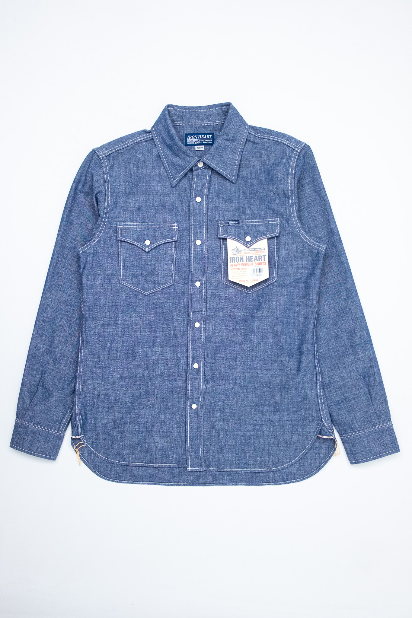 Iron Heart - IHSH-13-BLU 10oz Selvedge Chambray Single Yoke Western Shirt Blue - 2