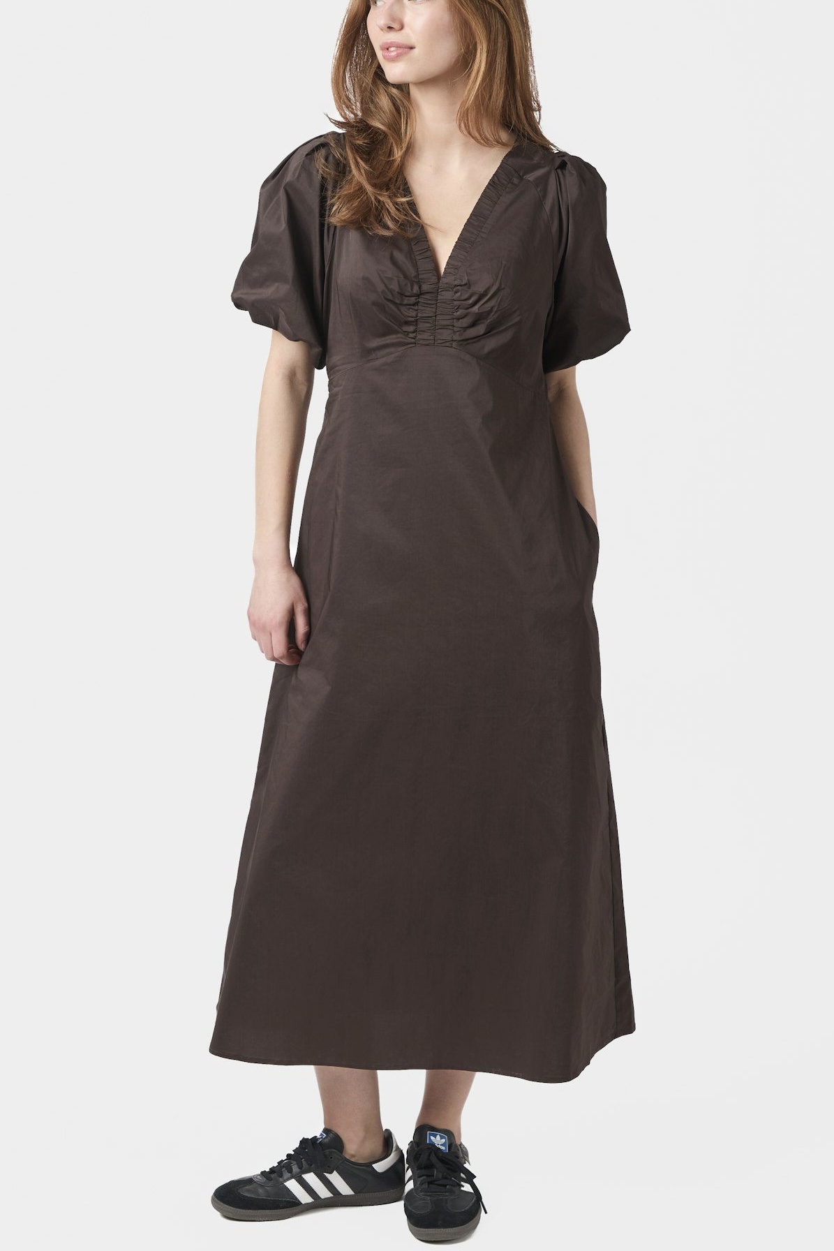 Neo Noir  - Illana Poplin Dress Chocolate Brown