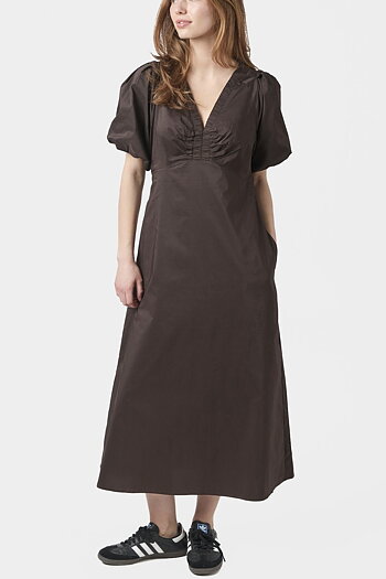 Neo Noir  - Illana Poplin Dress Chocolate Brown