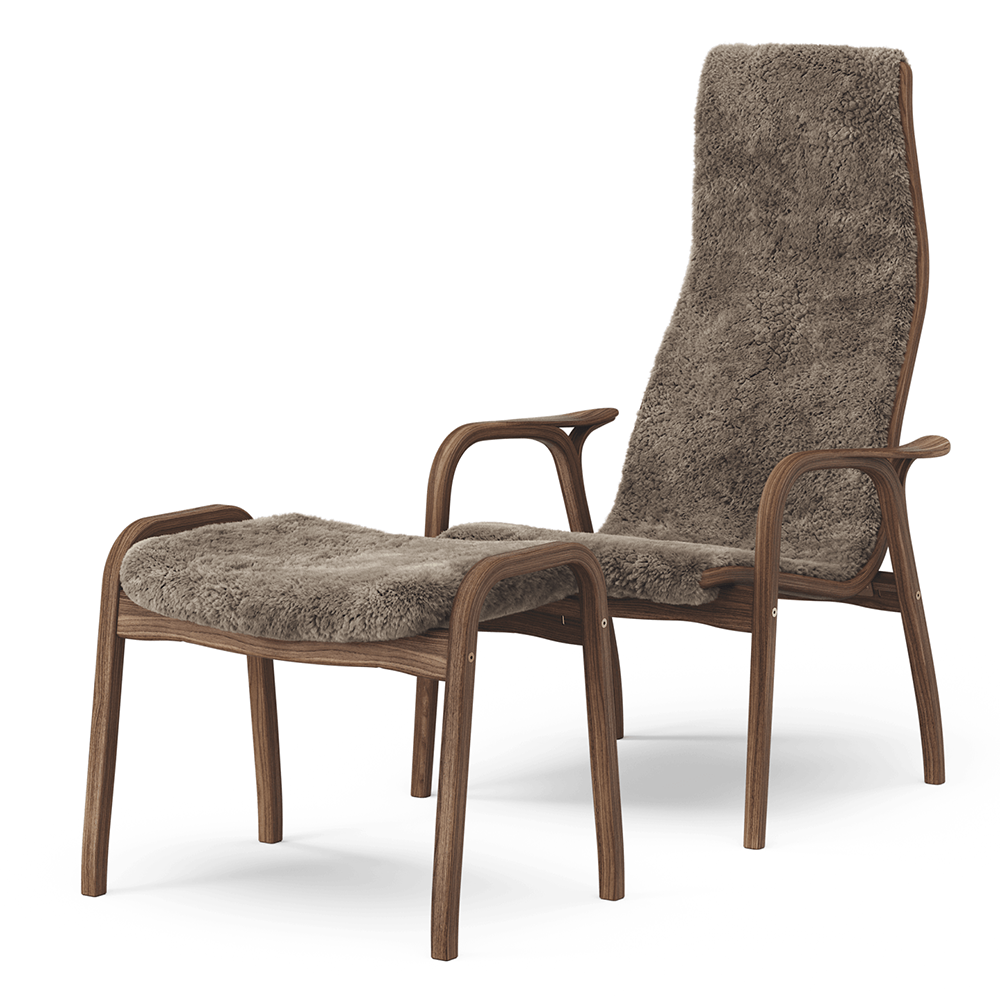 Lamino armchair + footstool (Walnut oak/Sheepskin several colours) - Swedese 