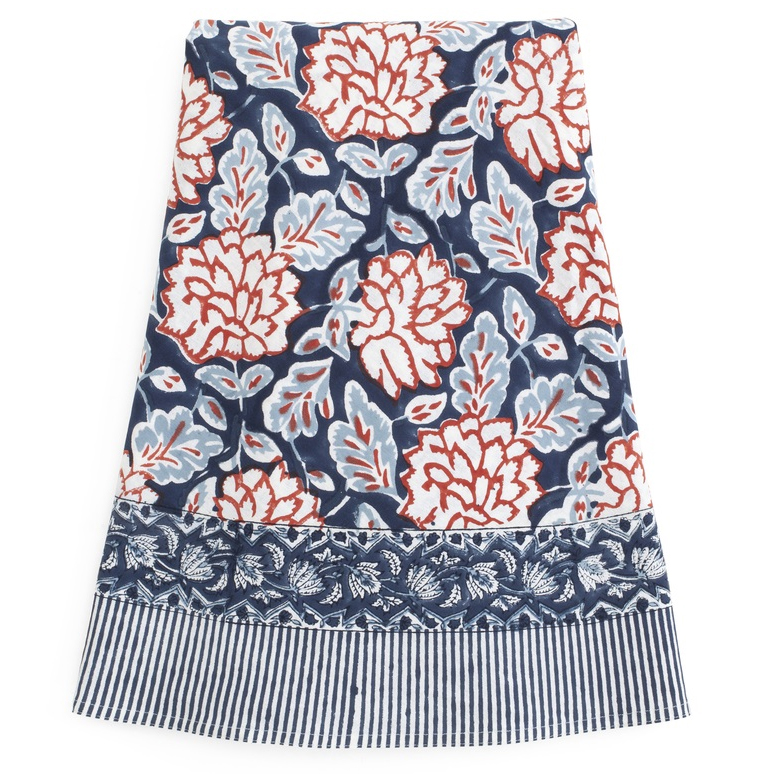 Rund bomullsduk Dahlia Blue & Red
