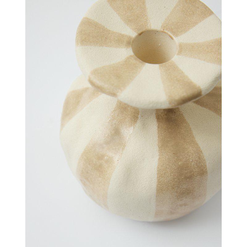 Candleholder Striped  Beige