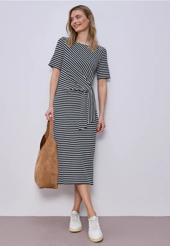 Knot Jersey Dress Shadowed Navy Randig trikåklänning - 5