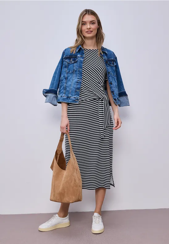 Knot Jersey Dress Shadowed Navy Randig trikåklänning - 3