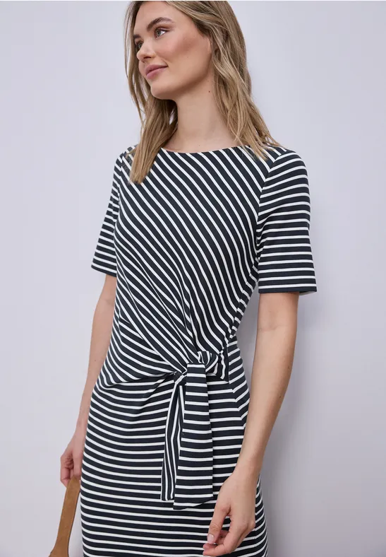 Knot Jersey Dress Shadowed Navy Randig trikåklänning - 6