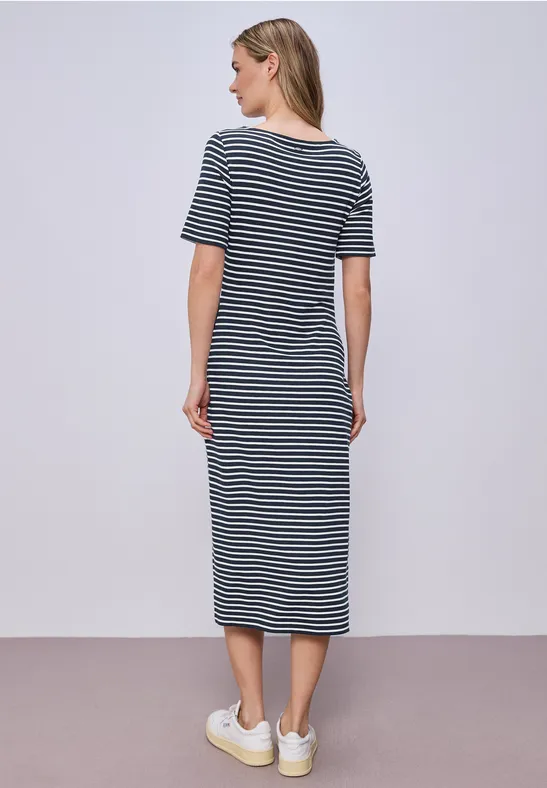 Knot Jersey Dress Shadowed Navy Randig trikåklänning - 4
